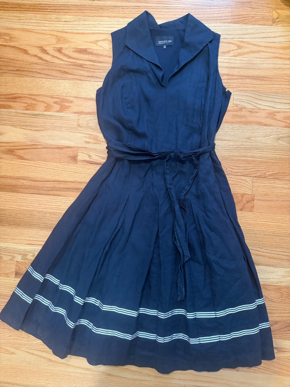 Jones New York Signature Woman 100% Linen Navy Fit & Flare Dress 14W Belted - Picture 1 of 5